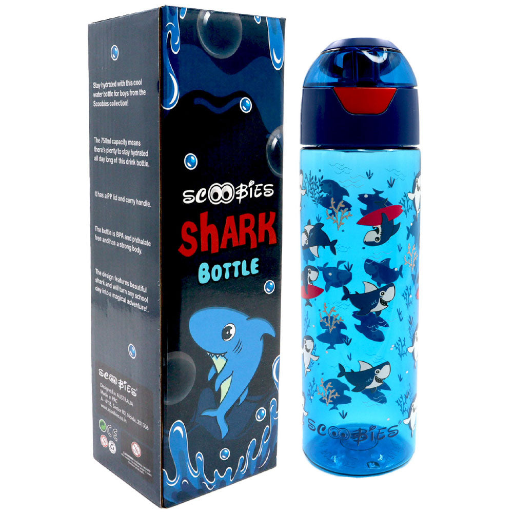 Scoobies Tritan Bottle | Shark Design | With Push Lock Button | Easy to Carry | 750 ML