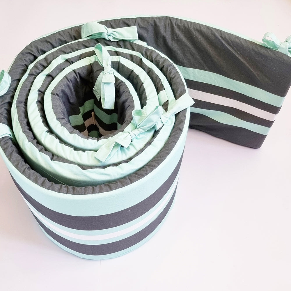 Little By Little Baby Cot Bumper With Removable Outer Cover, Mint Green + Grey