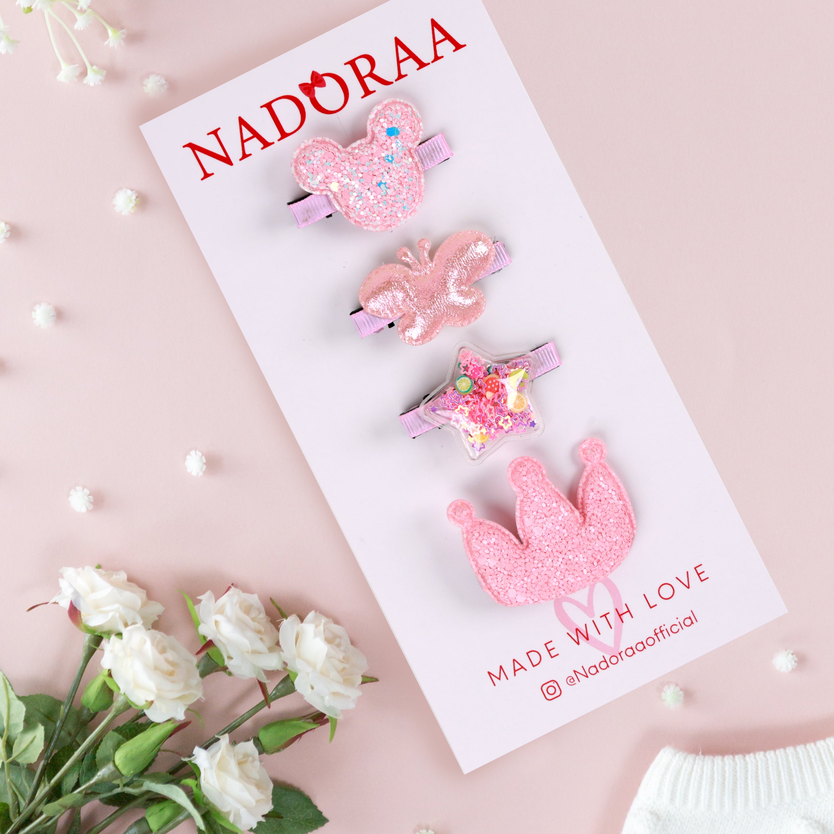 Nadoraa- Butterfly Baby Pink Hairclips- 4 Pack