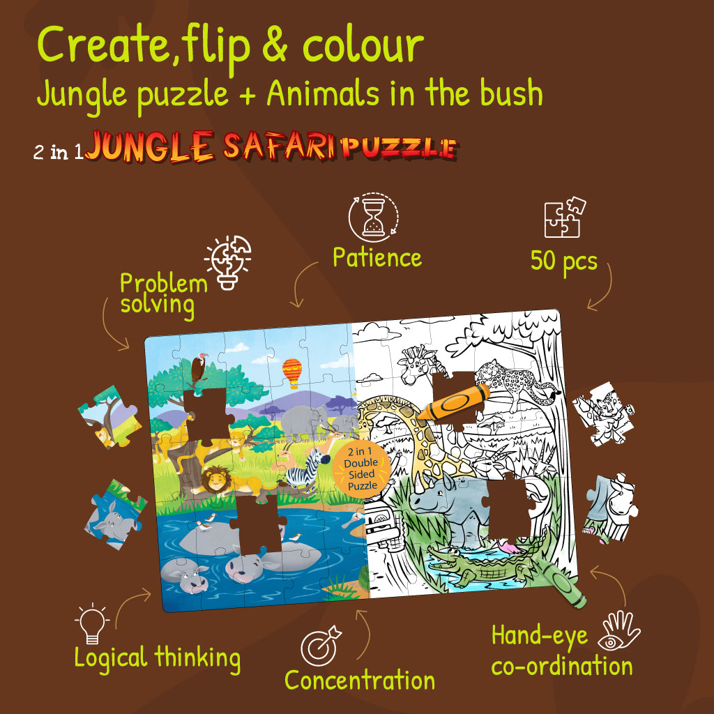 2 IN 1 - Jungle Safari - 50 Piece Puzzles