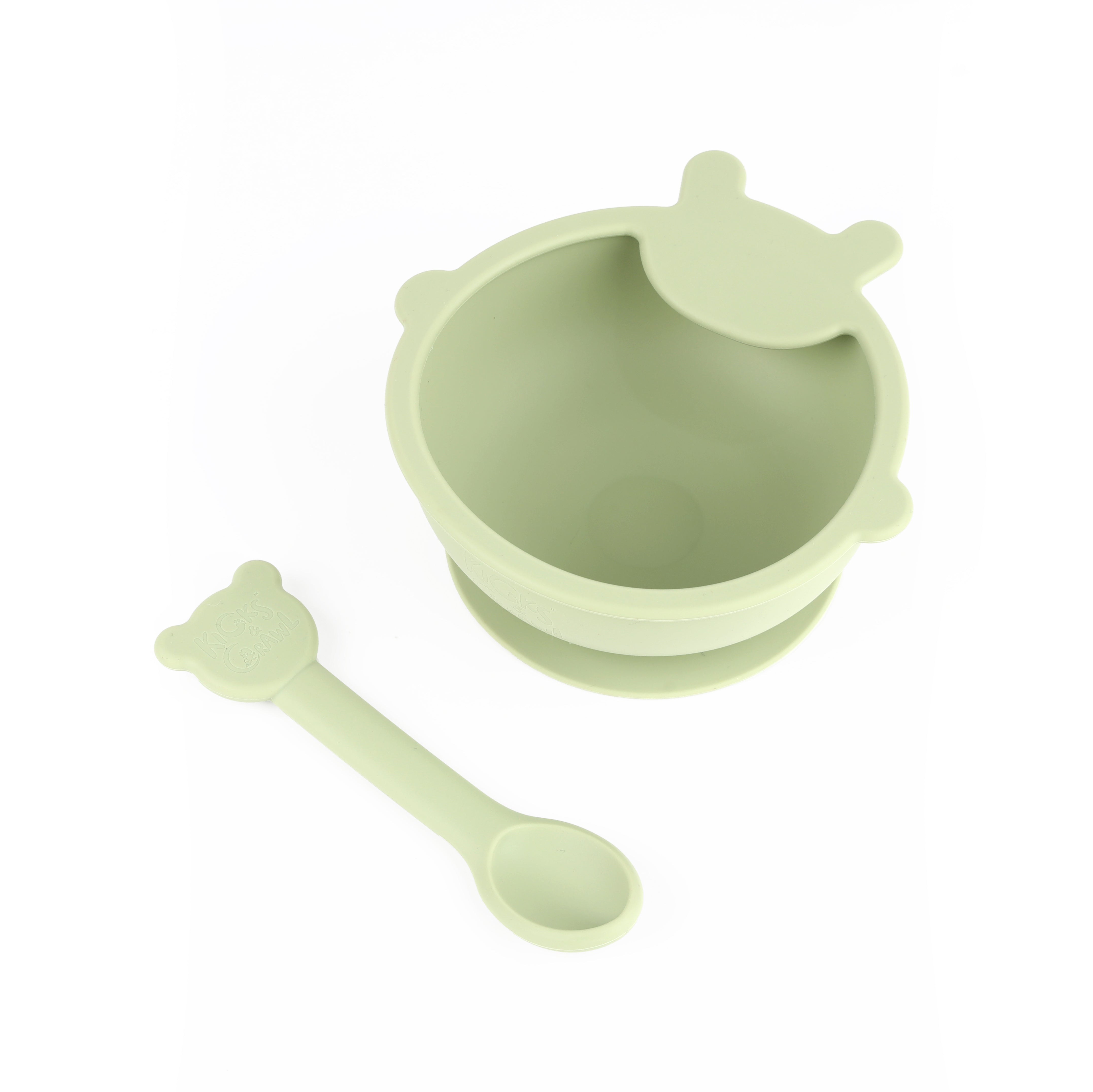 Kicks & Crawl- Baby Bear Silicone Bowl & Spoon Set - Mint Green