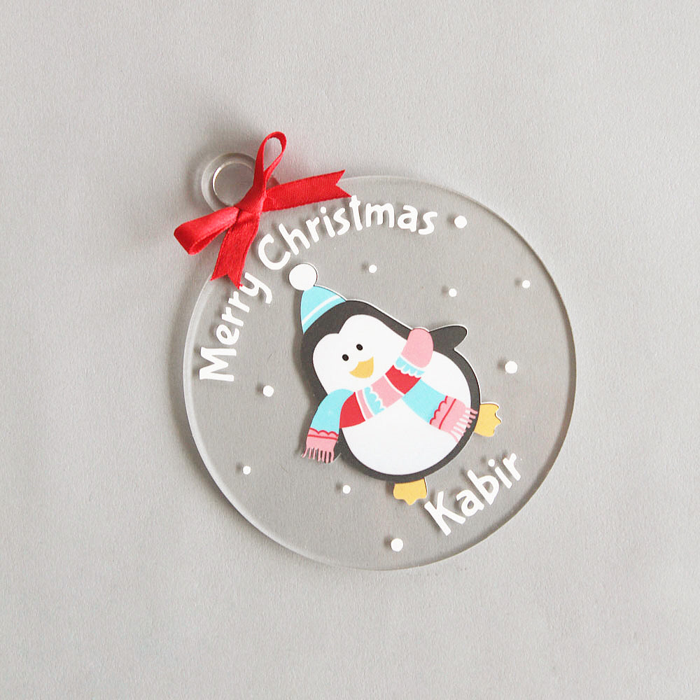 Personalised Merry Christmas Ornament -  Penguin