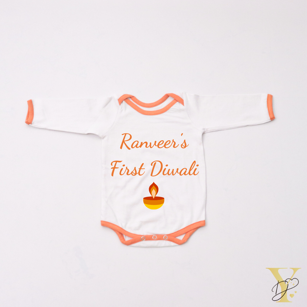 Personalised Bodysuit (Full Sleeves) - My First Diwali (Orange Love)