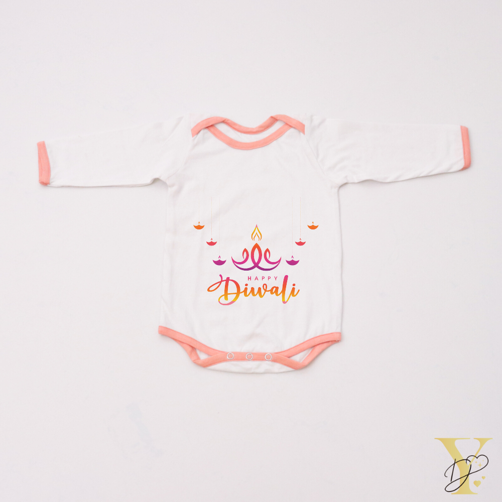Personalised Bodysuit (Full Sleeves) - Wishes Happy Diwali (Peach Love)