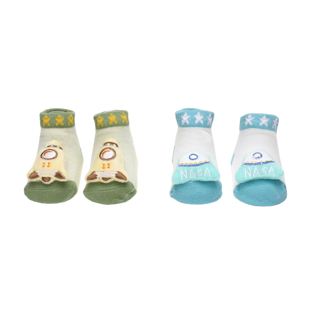 Baby Astronaut Green & Blue 3D Socks- 2 Pack (0-12 Months)