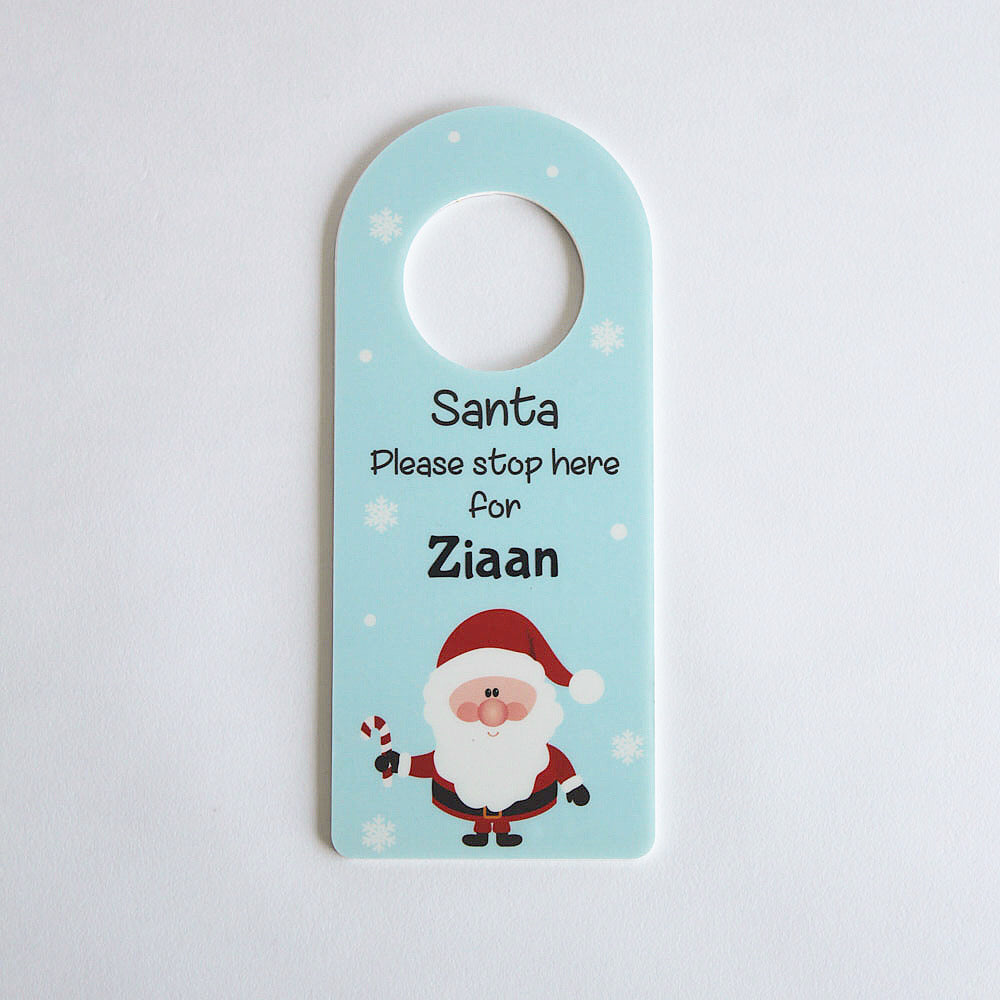 Personalised Door Hanger - Santa Stop Here, Blue