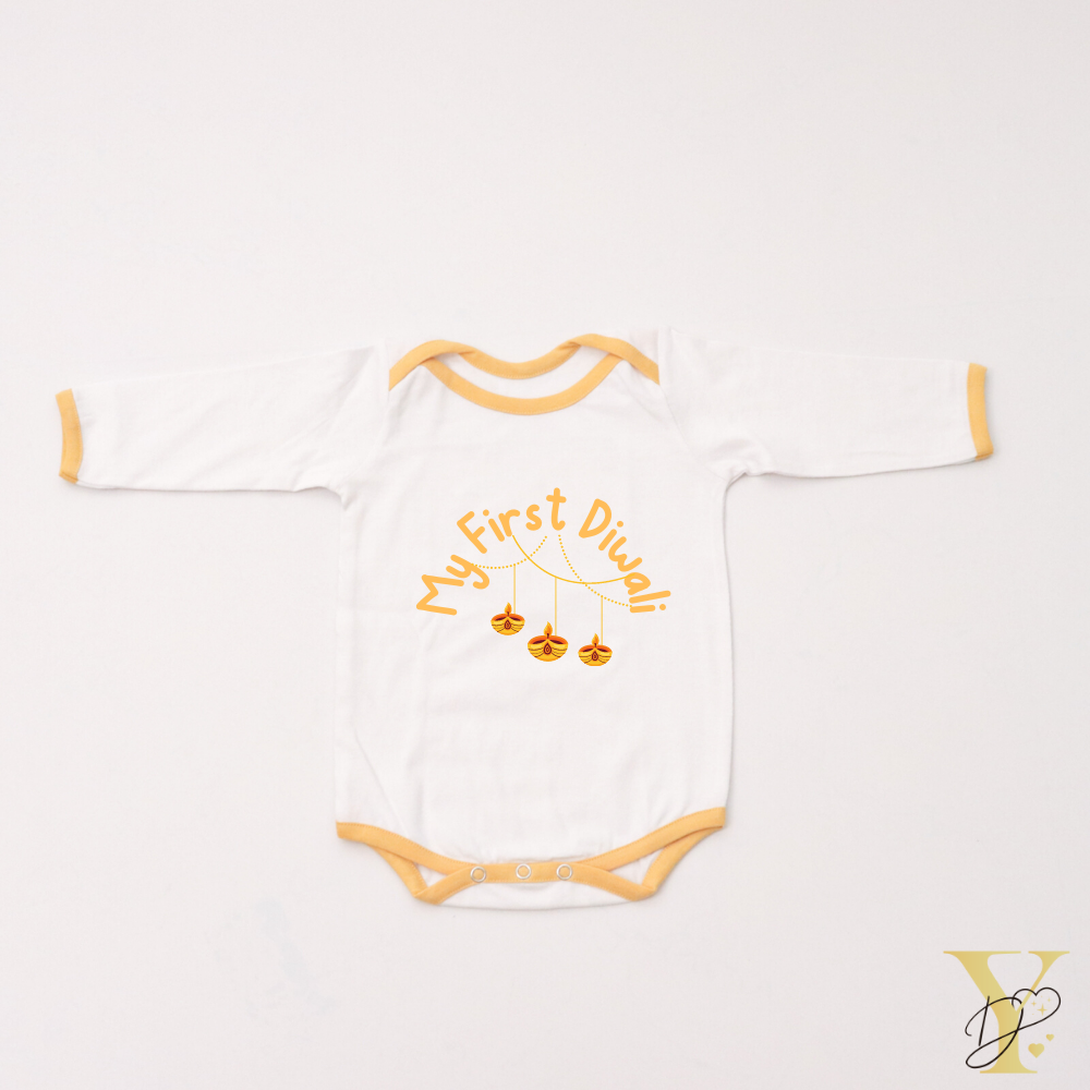 Personalised Bodysuit (Full Sleeves) - My First Diwali (Yellow Love)