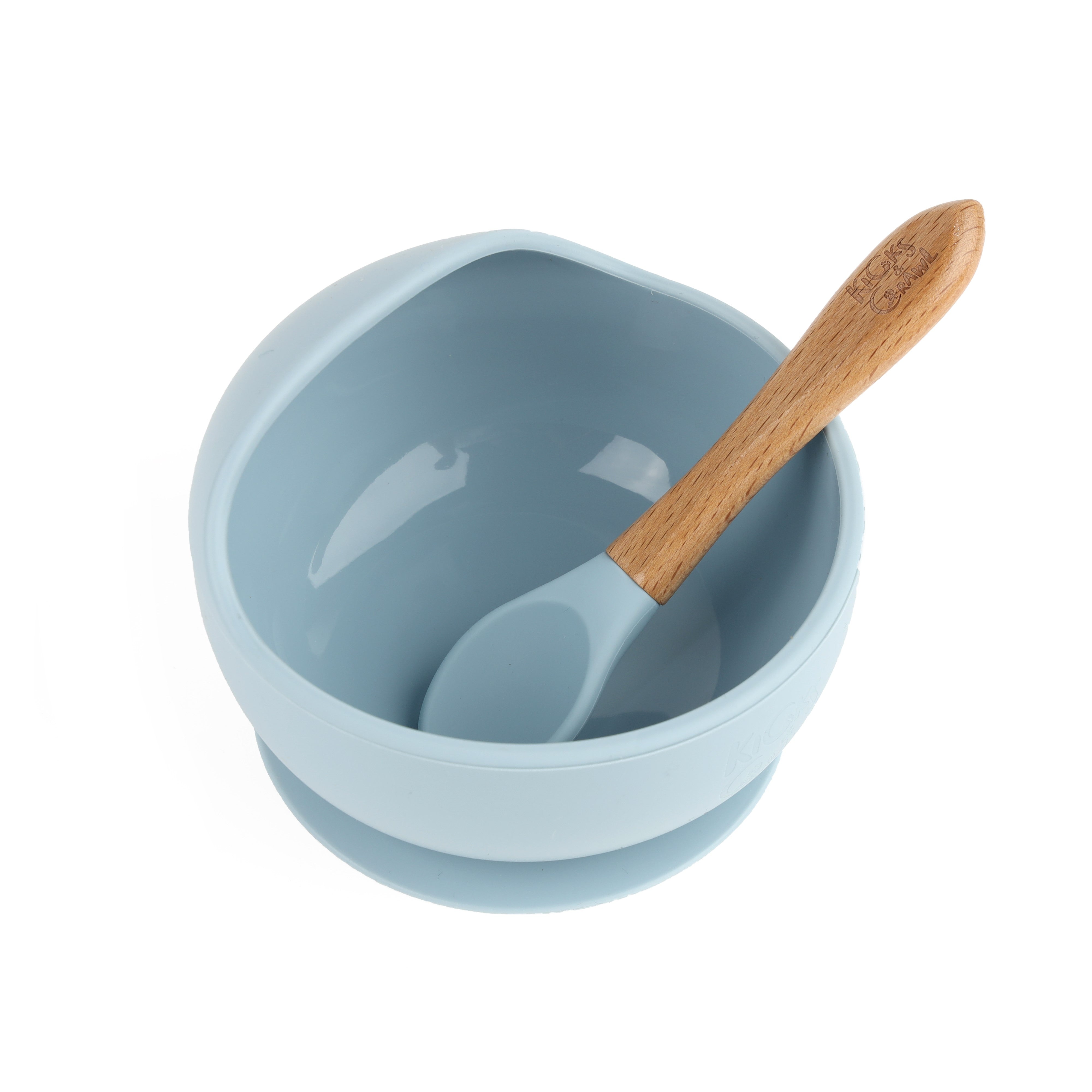 Kicks & Crawl- Silicone Bowl & Spoon Set - Sky Blue