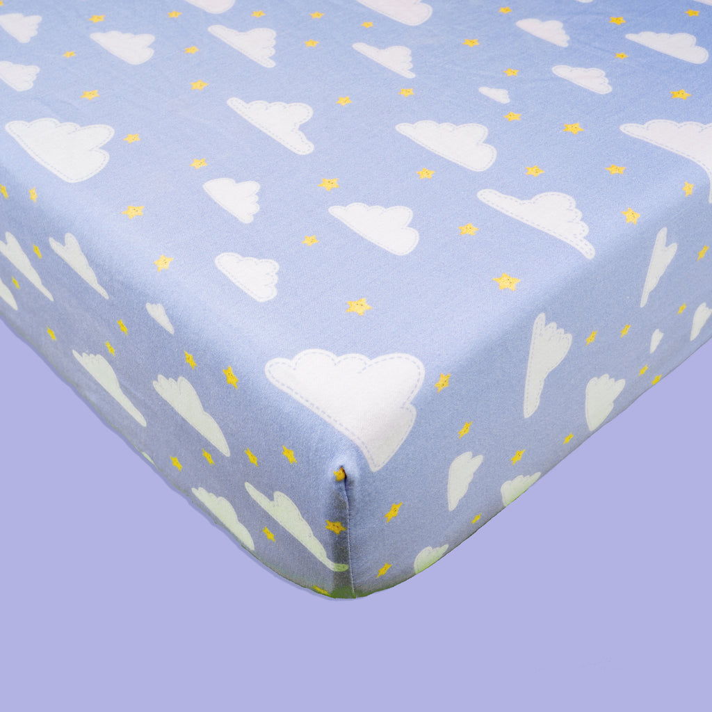 Tiny Snooze Organic Fitted Cot Sheet- Clouds