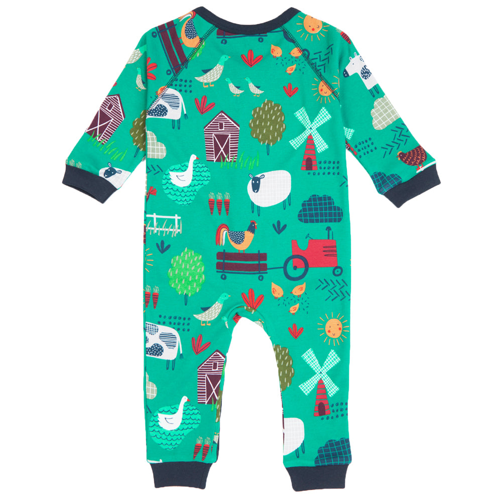 My Milestones Romper Green with Navy - Barnyard Print