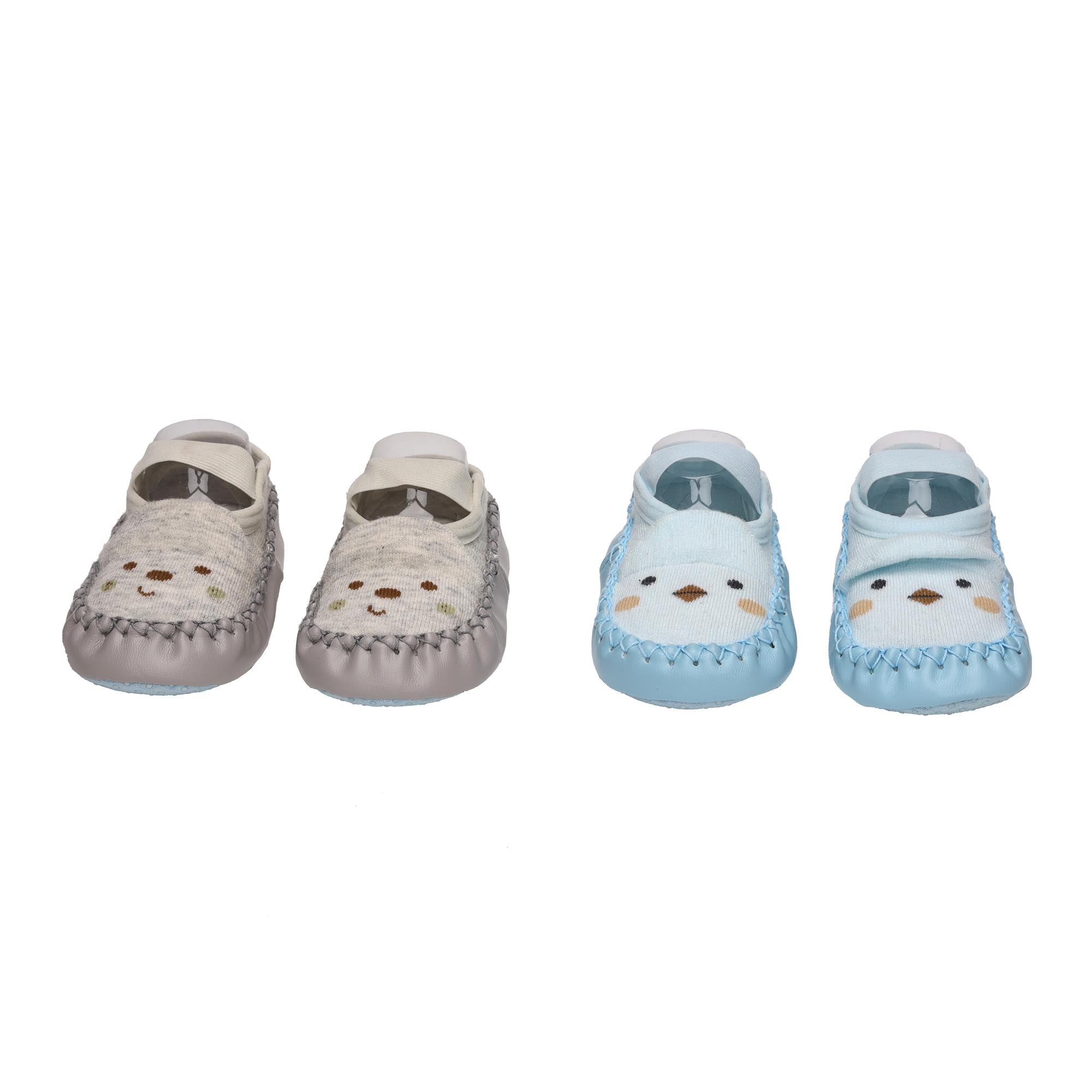 Happy Feet Grey & Blue Slip On Booties - 2 Pack (0-12 Months)