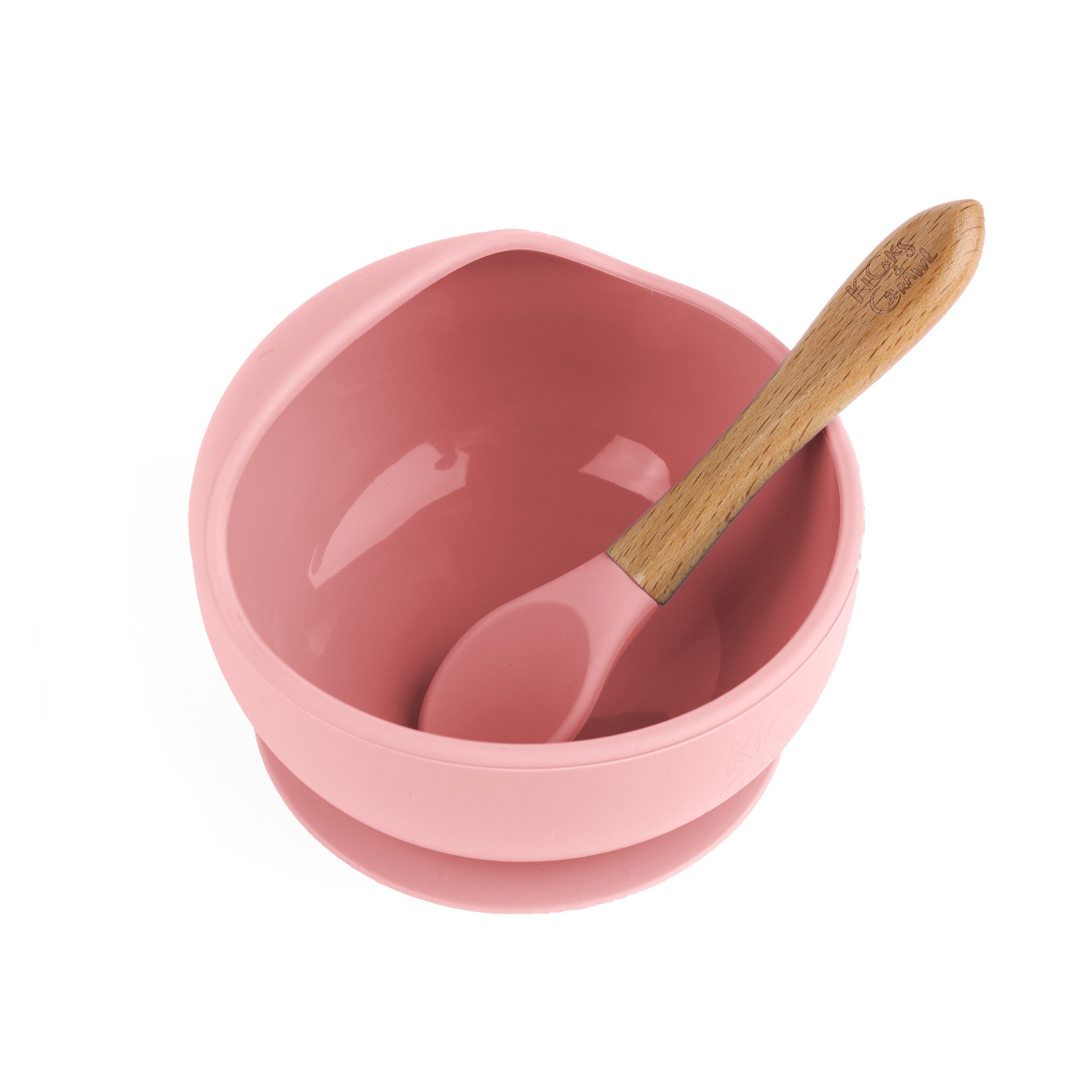 Kicks & Crawl- Silicone Bowl & Spoon Set - Pink