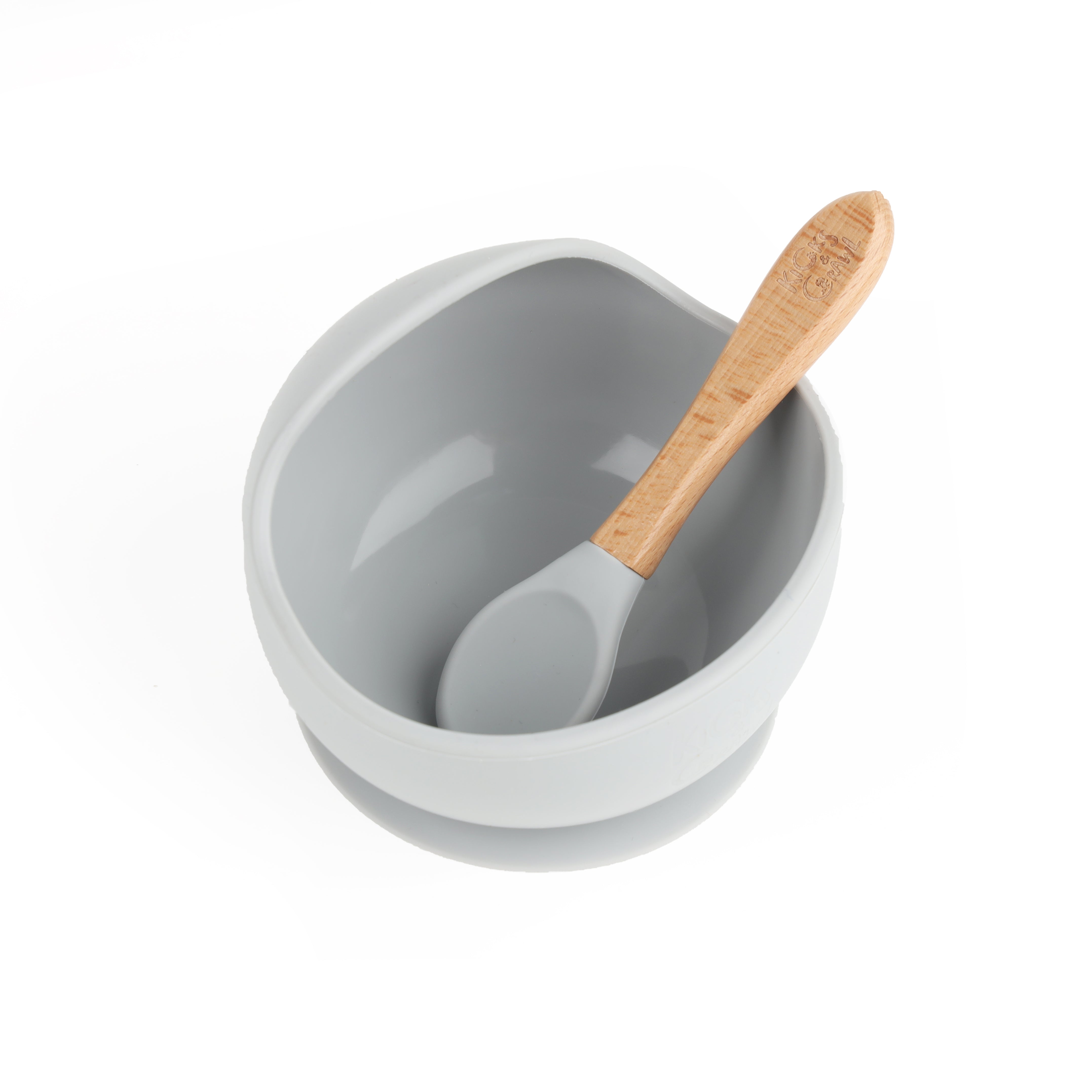 Kicks & Crawl- Silicone Bowl & Spoon Set - Grey