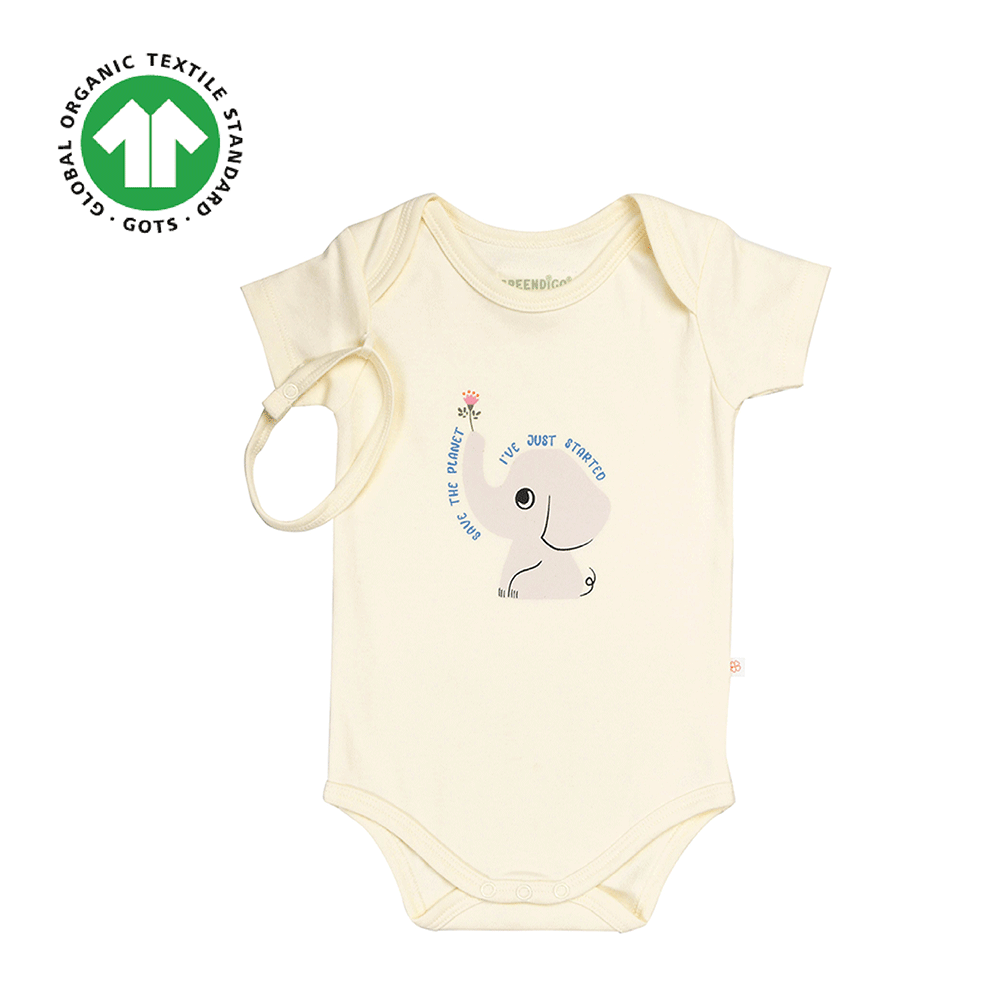 Greendigo Organic Cotton Off White Bodysuit For New Born Baby Boys And Baby Girls