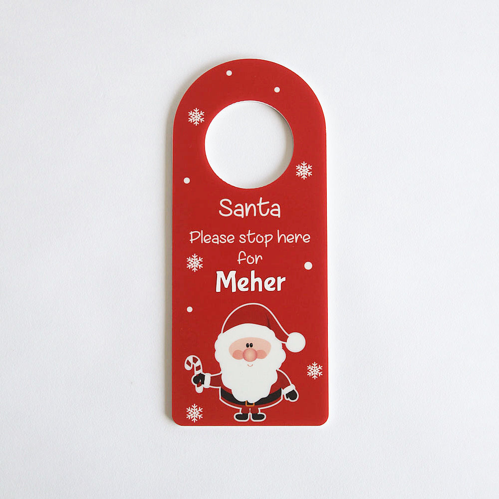 Personalised Door Hanger - Santa Stop Here, Red