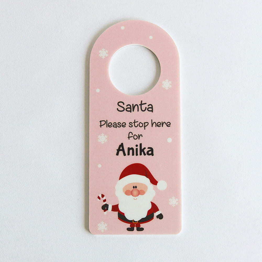 Personalised Door Hanger - Santa Stop Here, Pink