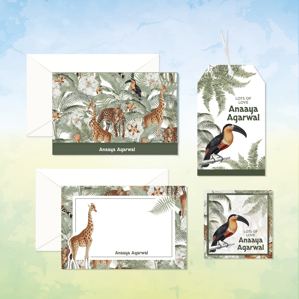 Personalised Jungle Safari Stationery Gift Set - Set of 24 or 48