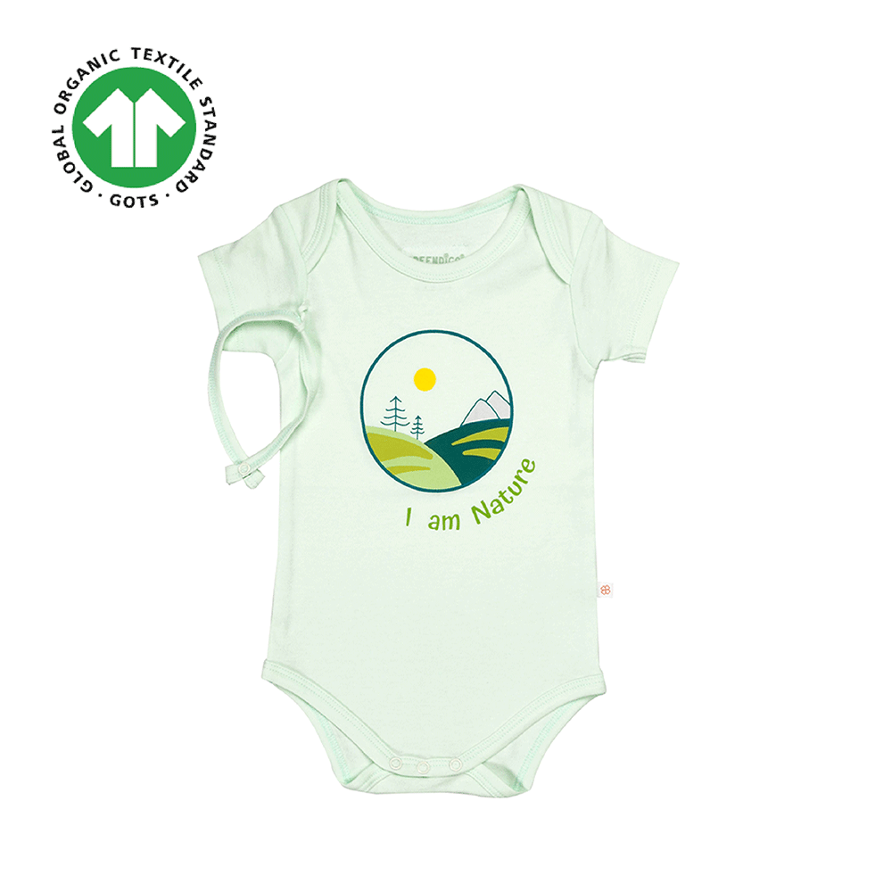 Greendigo Organic Cotton Green Bodysuit For New Born Baby Boys And Baby Girls