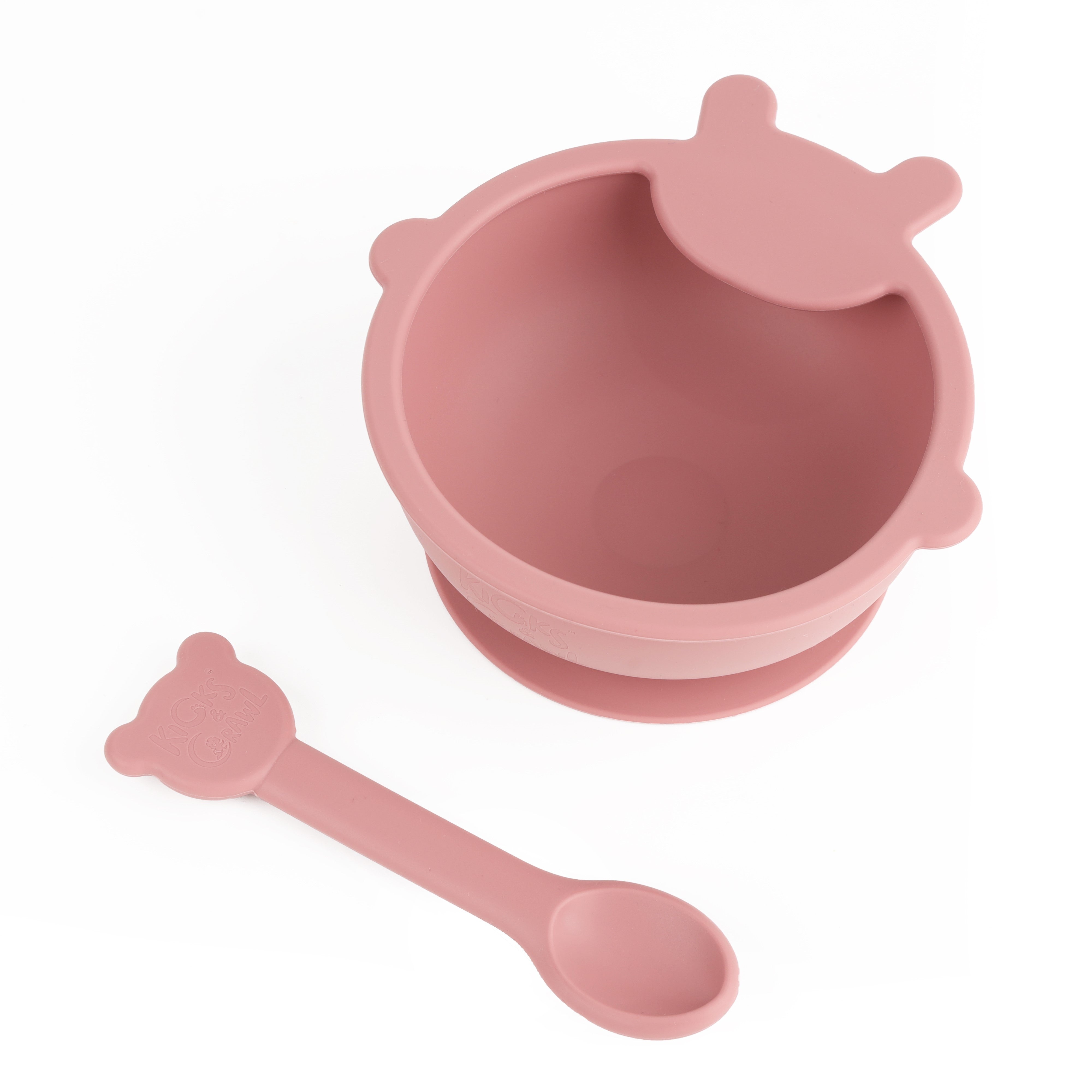 Kicks & Crawl- Baby Bear Silicone Bowl & Spoon Set - Pink