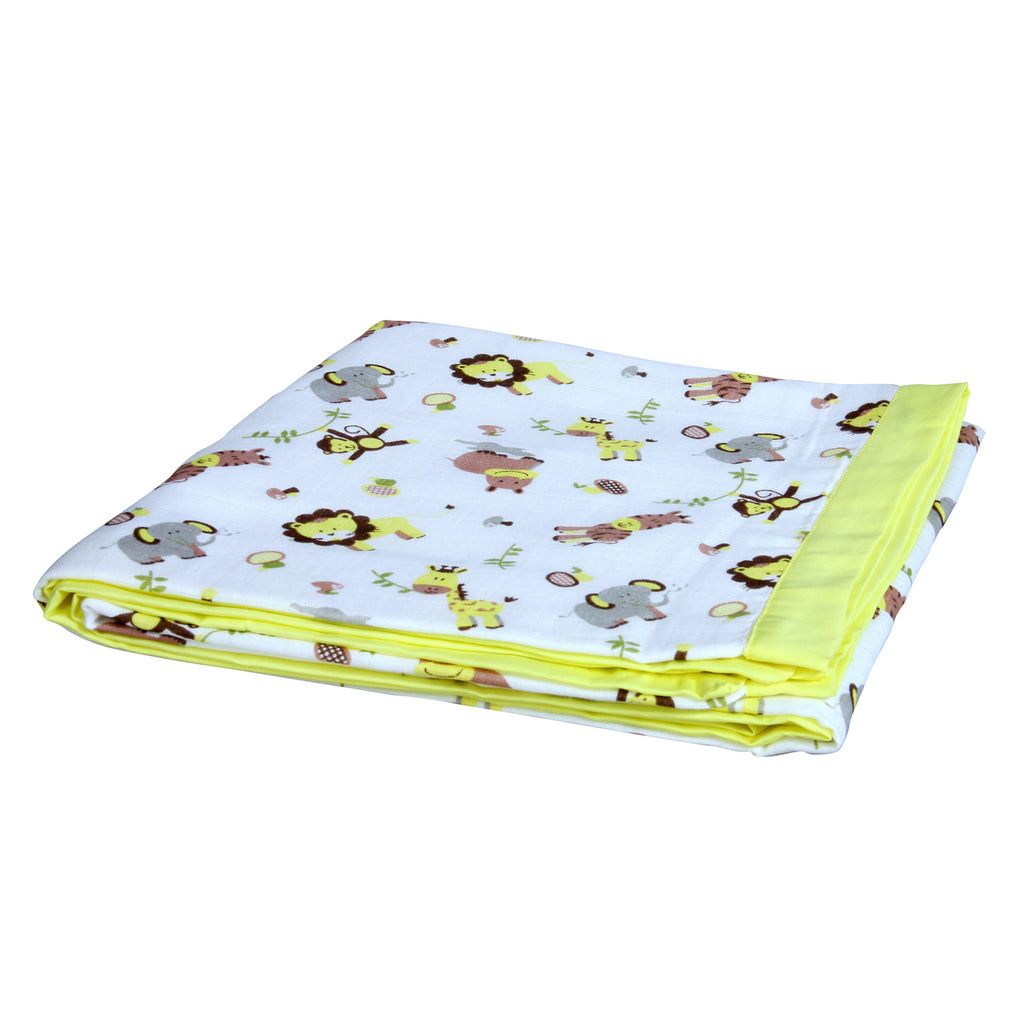 My Milestones 100% Cotton Muslin Baby Blanket - 4 Layered (43x43 inches) - Zoo Print Yellow