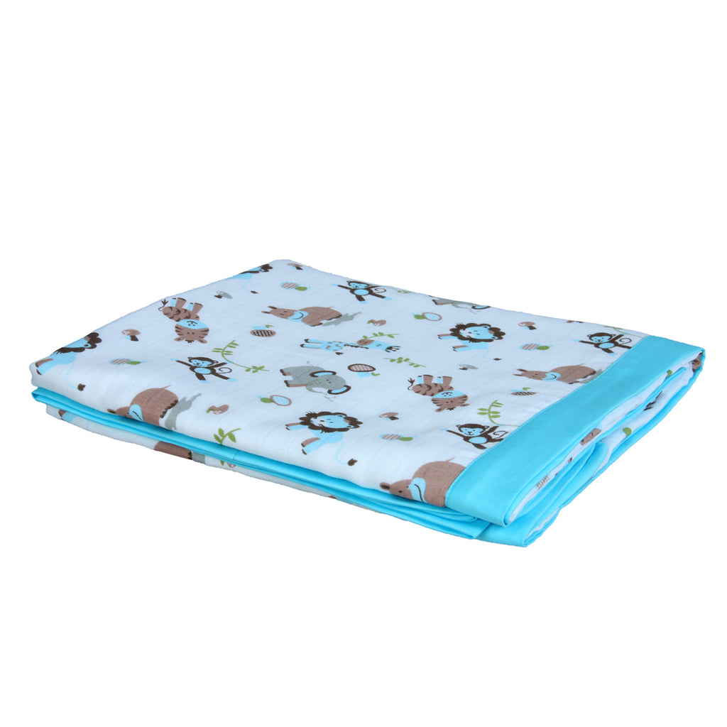 My Milestones 100% Cotton Muslin Baby Blanket - 4 Layered (43x43 inches) - Zoo Print Blue
