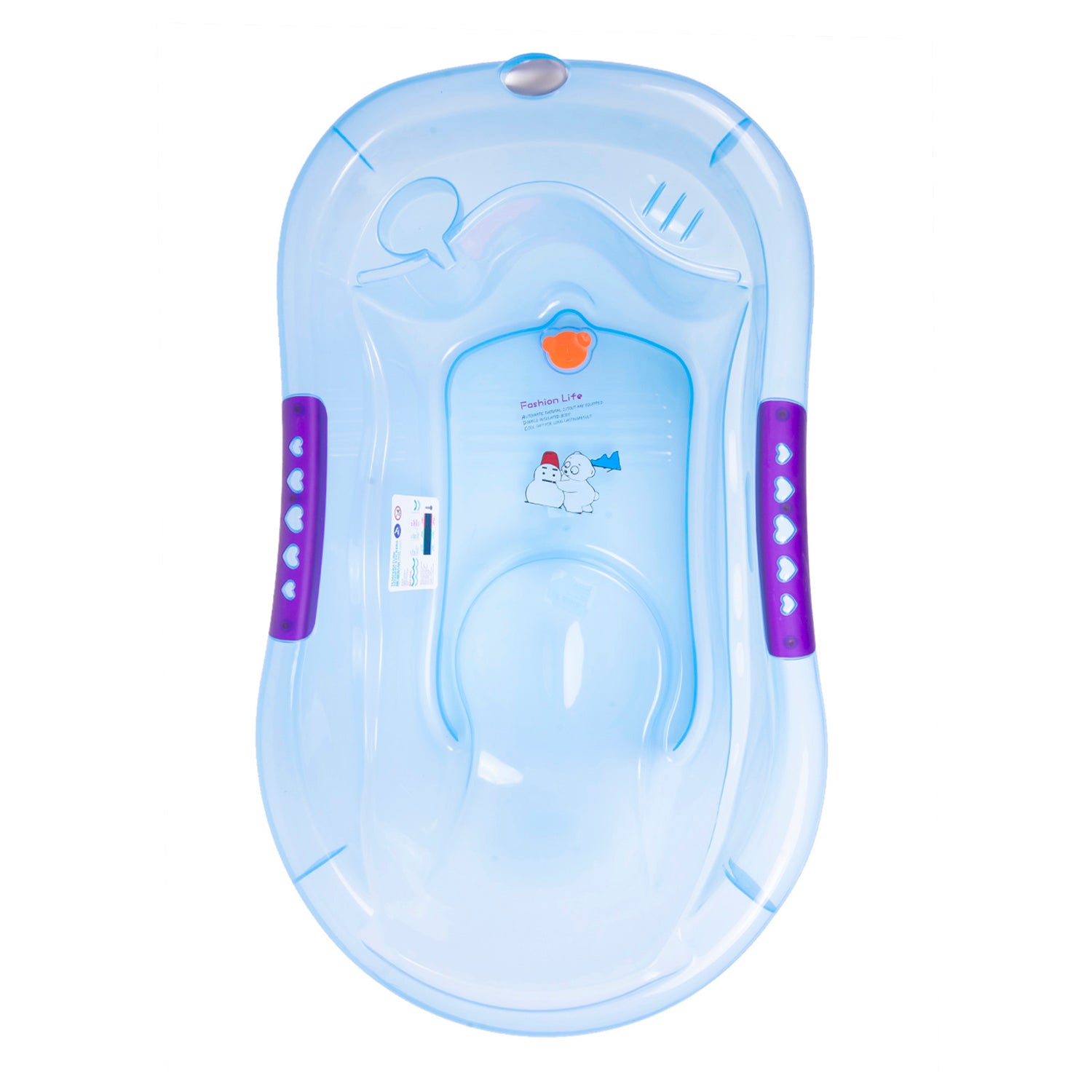 Baby Moo Bath Tub With Soap Holder And Drain Plug Transparent Blue