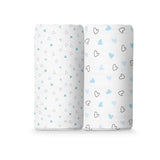 The White Cradle 100% Organic Cotton Baby Swaddle Wrap - Blue Hearts & Triangles