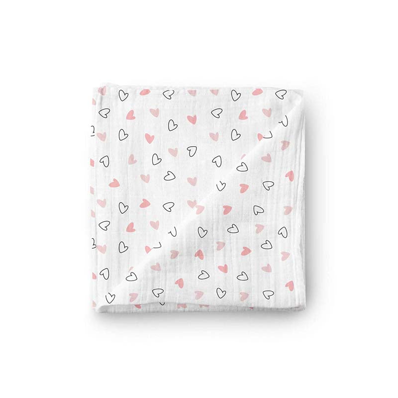 The White Cradle 100% Organic Cotton Baby Swaddle Wrap - Pink Hearts & Triangles