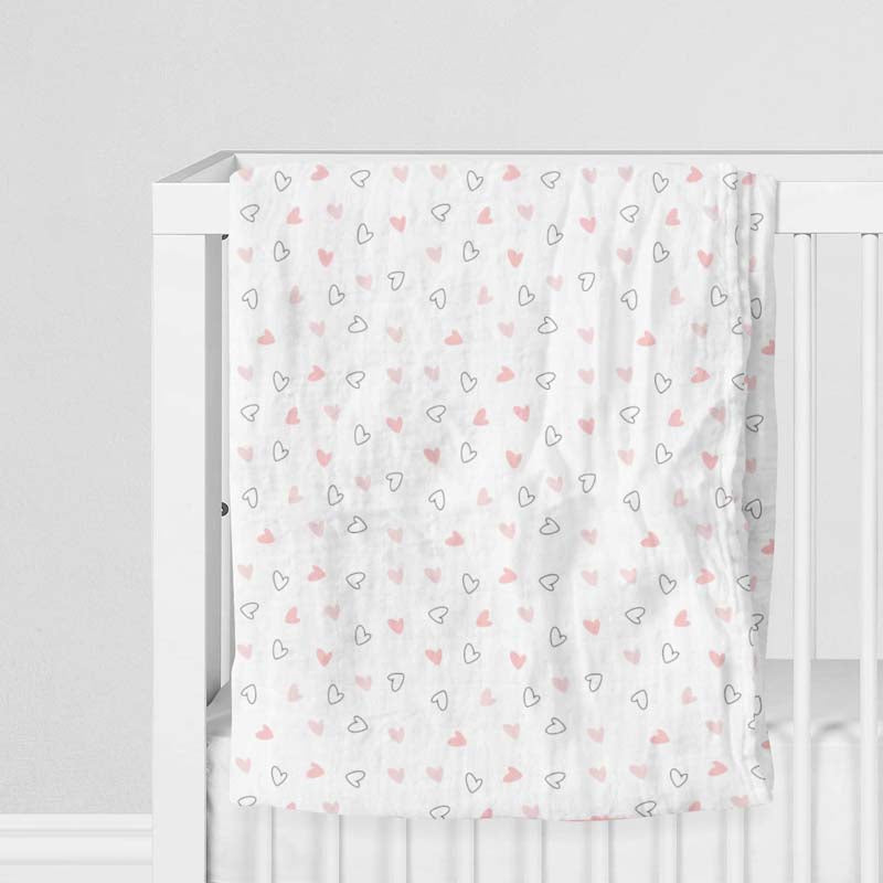 The White Cradle 100% Organic Cotton Baby Swaddle Wrap - Pink Hearts & Triangles