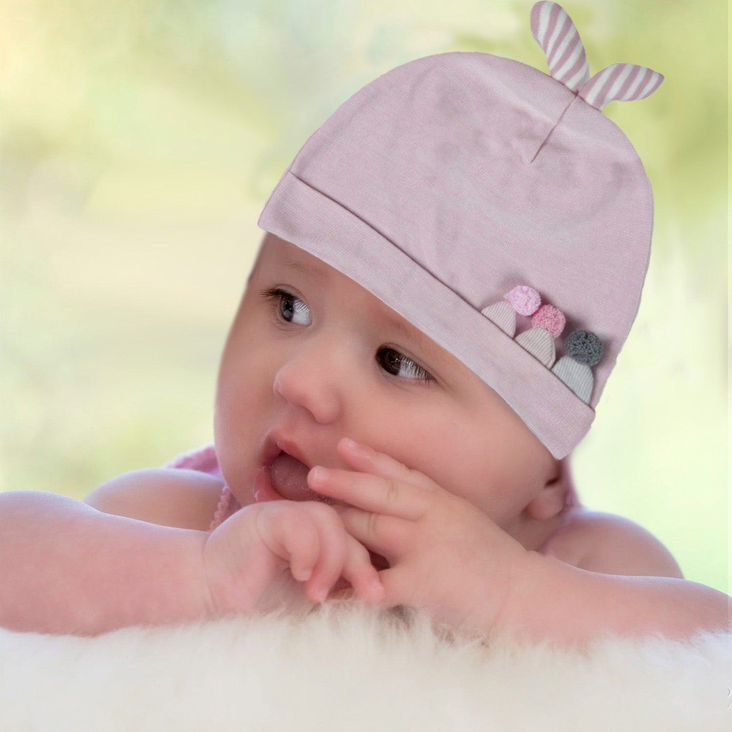 Baby Moo Bunny 3D Ears Infant Beanie Cap - Pink