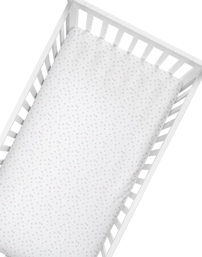 The White Cradle Flat Bed Sheet for Baby Cot & Mattress - Pink Triangles