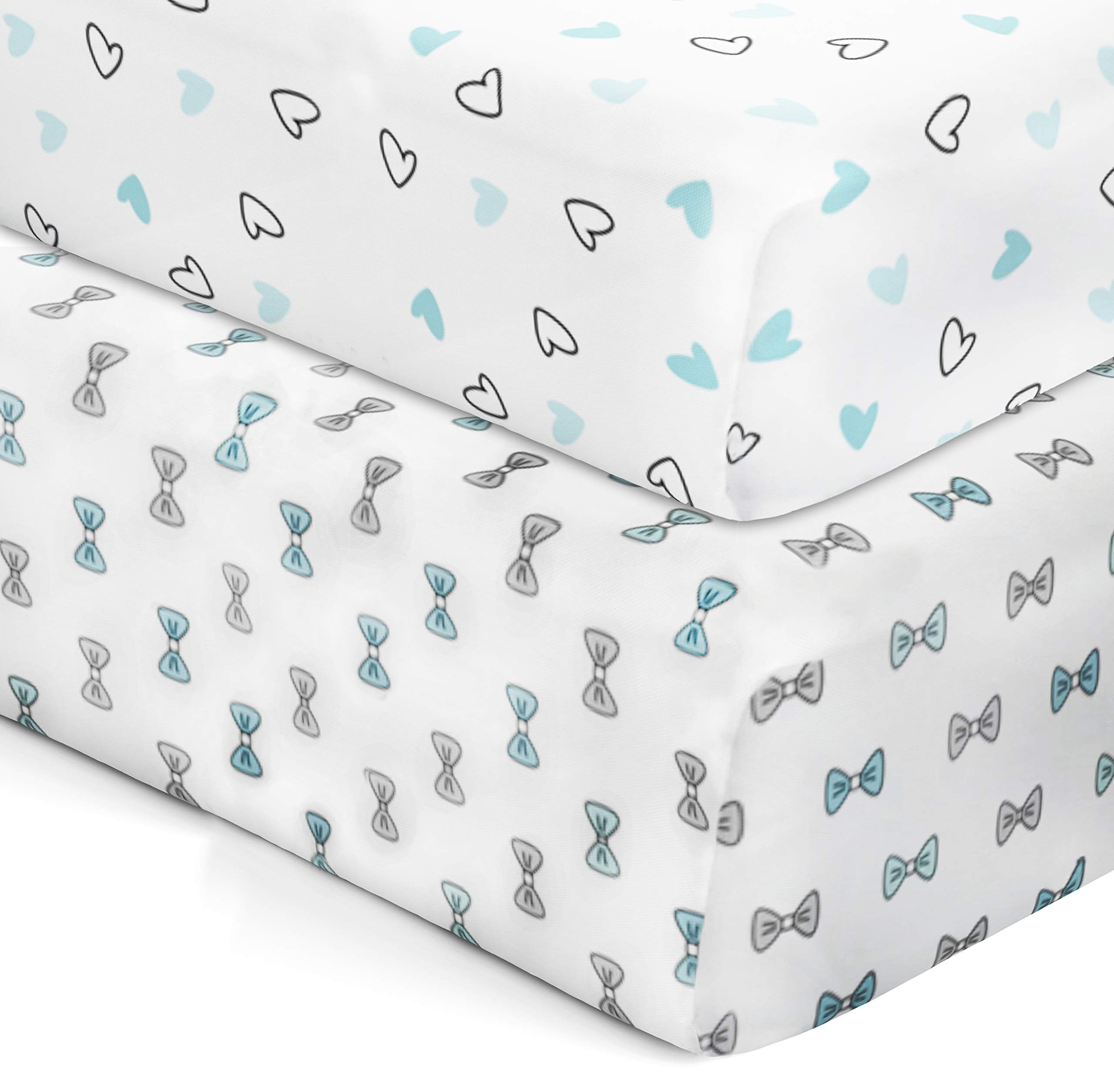 The White Cradle Flat Bed Sheet for Baby Cot & Mattress (2 pcs pack) - Blue Hearts and Bows