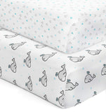 The White Cradle Flat Bed Sheet for Baby Cot & Mattress (2 pcs pack) - Blue Whale and Triangles