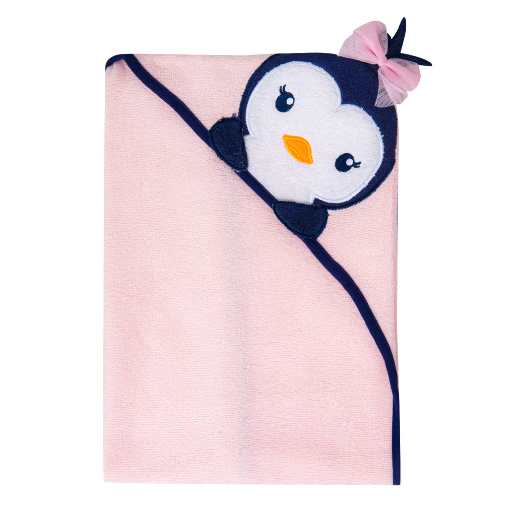 Baby Moo Bathing Hooded Towel 100% Cotton Pretty Penguin Pink