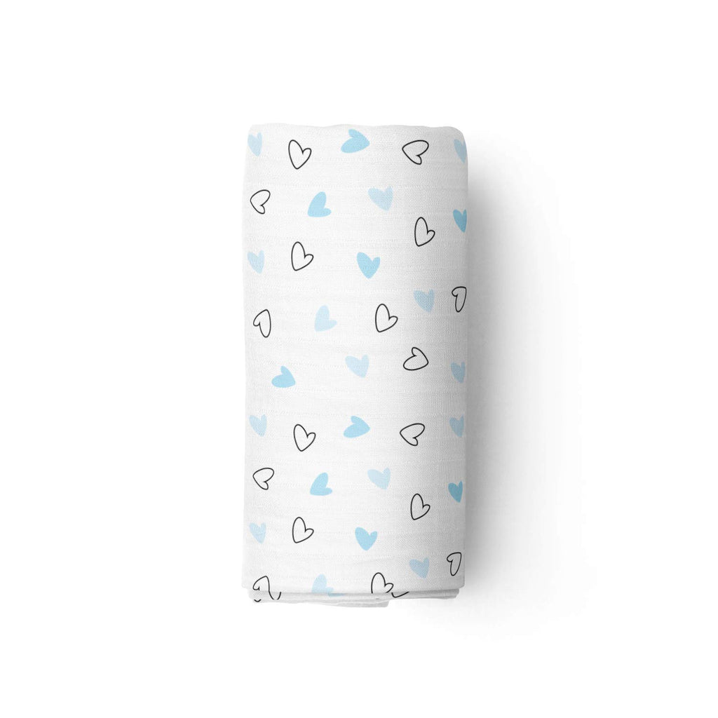 The White Cradle 100% Organic Cotton Baby Swaddle Wrap - Blue Hearts