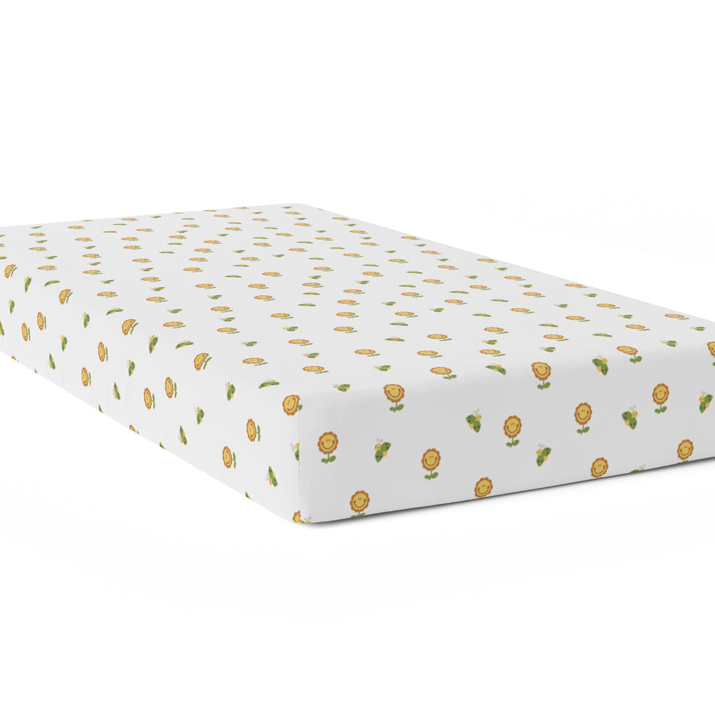 The White Cradle Pure Organic Cotton Fitted Cot Sheet for Baby Crib 24 x 48 inch (Medium) - Flower With Bee