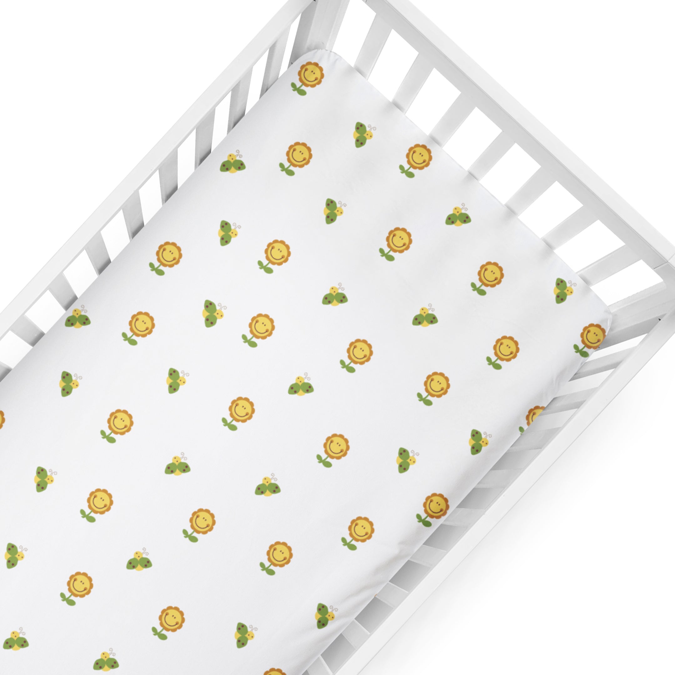 The White Cradle Pure Organic Cotton Fitted Cot Sheet for Baby Crib 28 x 52 inch - Flower With Bee (Large)