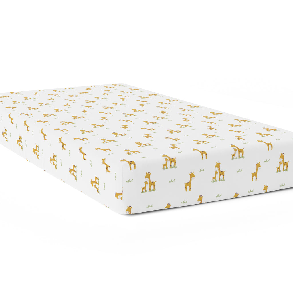 The White Cradle 100% Organic Cotton Crib Fitted Sheets for Baby - Giraffe and Flower(Medium)