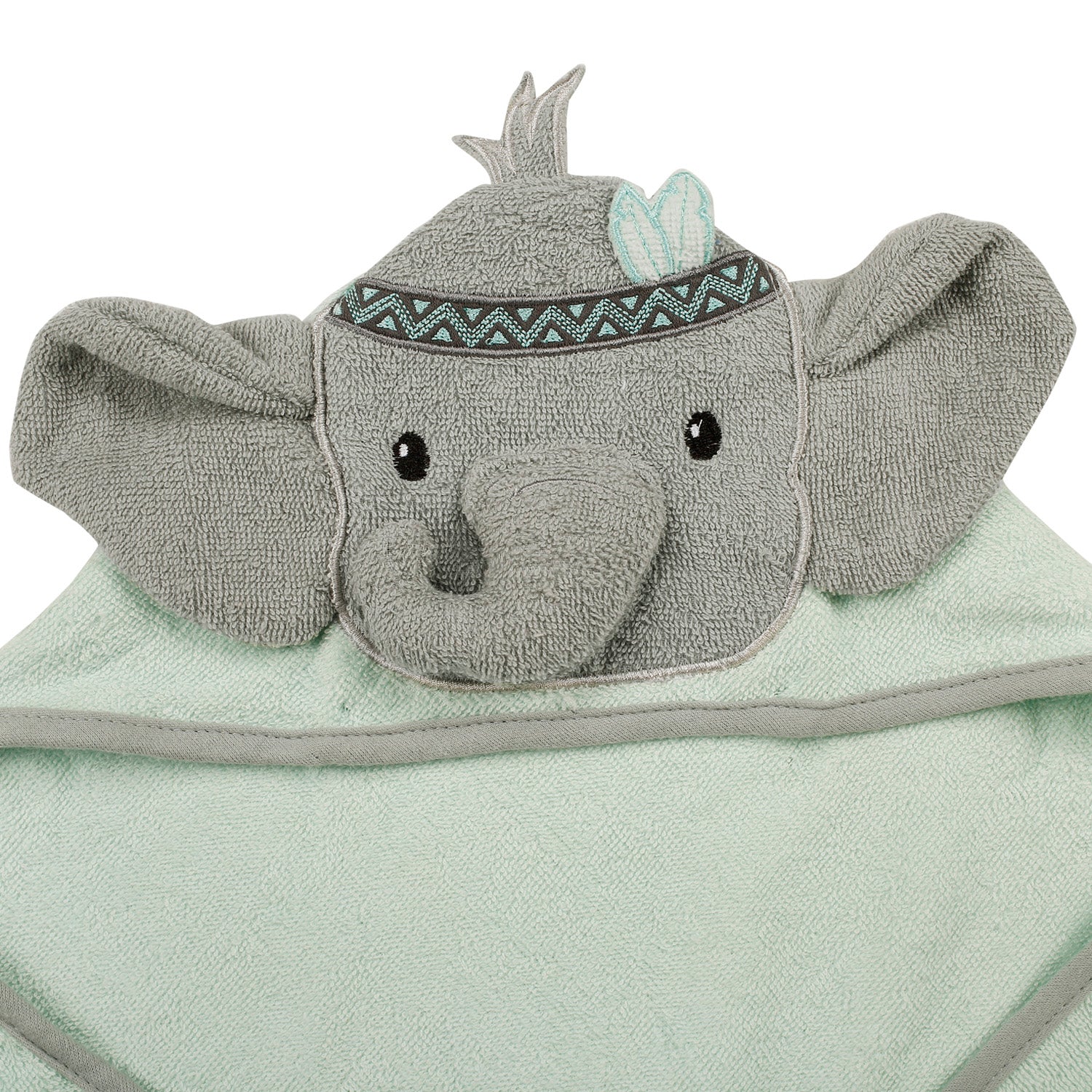 Baby Moo Tribal Elephant Mint Green Hooded Towel