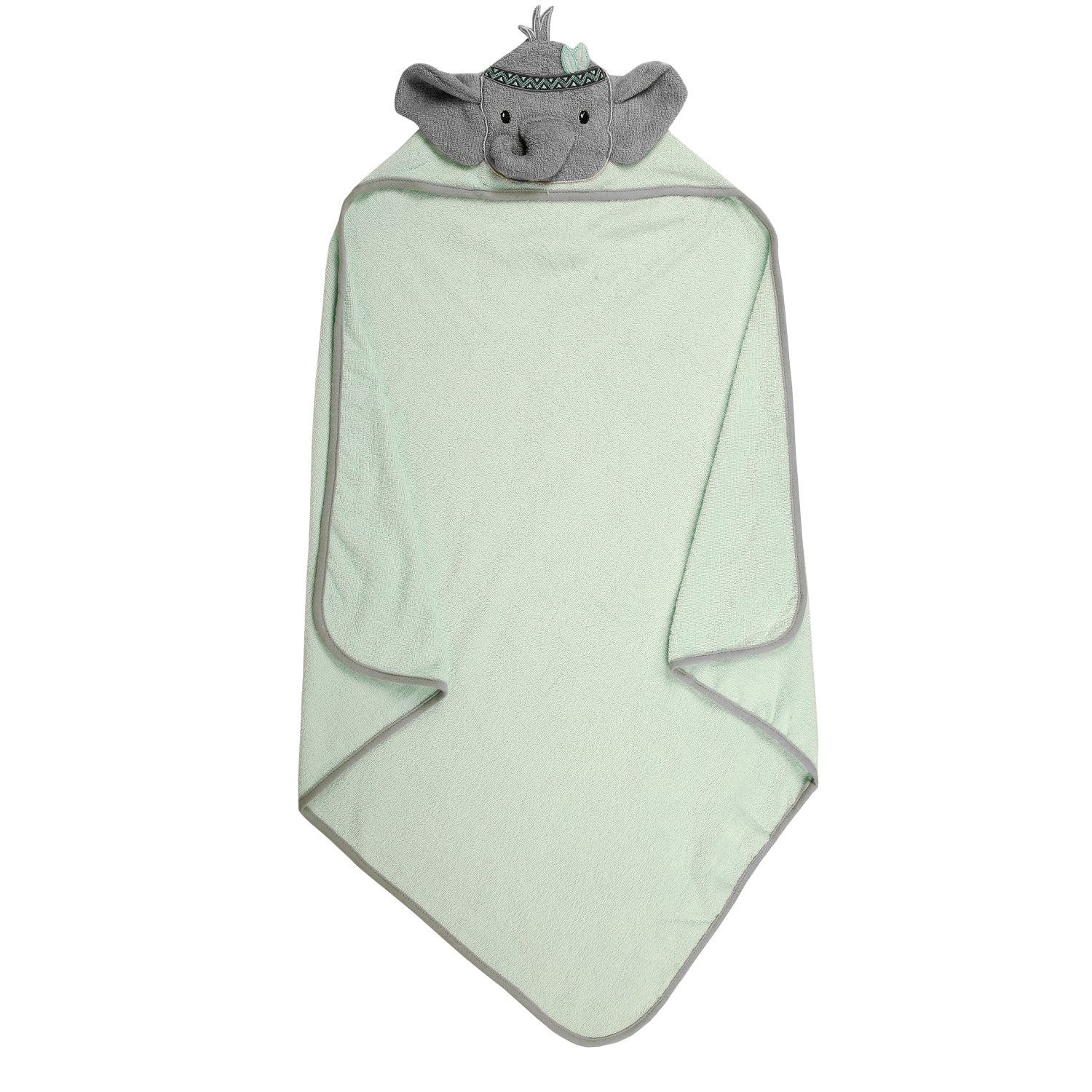 Baby Moo Tribal Elephant Mint Green Hooded Towel