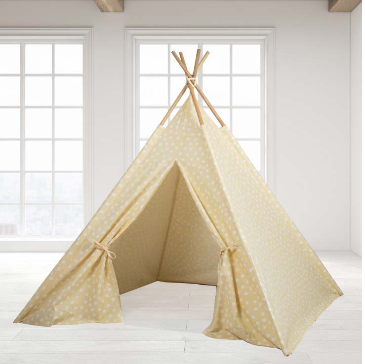 Teepee Tent - Yellow Base with White Dots