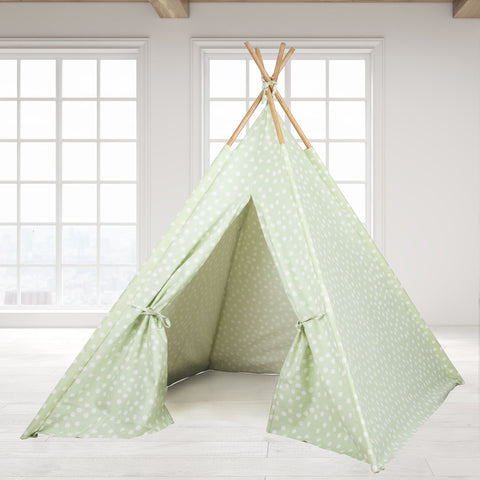 Teepee Tent - Green Base with White Dots