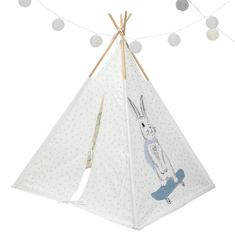 Teepee Tent - Rabbit and Powder Blue Dots