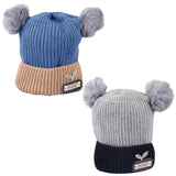 Baby Moo Pom Pom Blue And Grey 2 Pk Woolen Cap