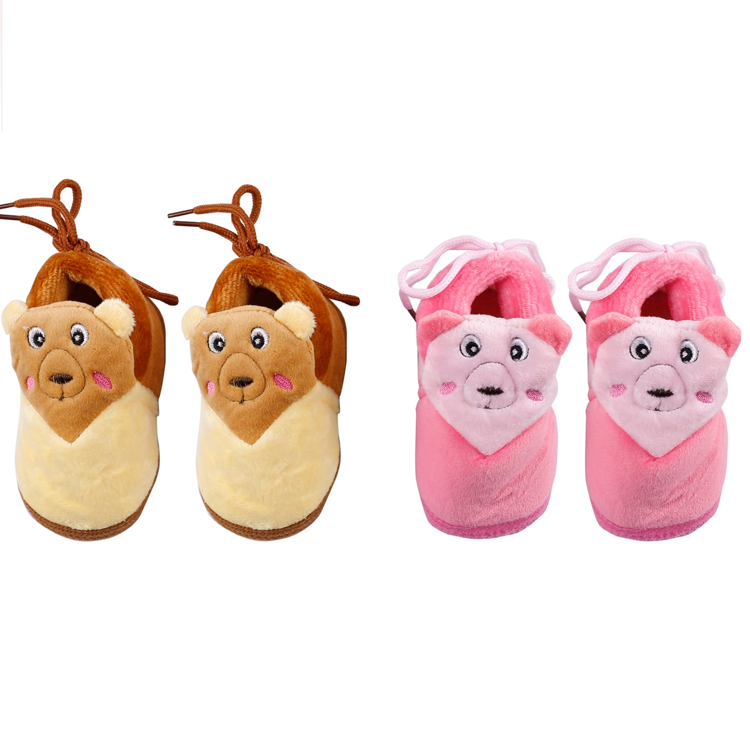 Baby Moo Cuddly Bear Pink And Yellow 2 Pk Booties