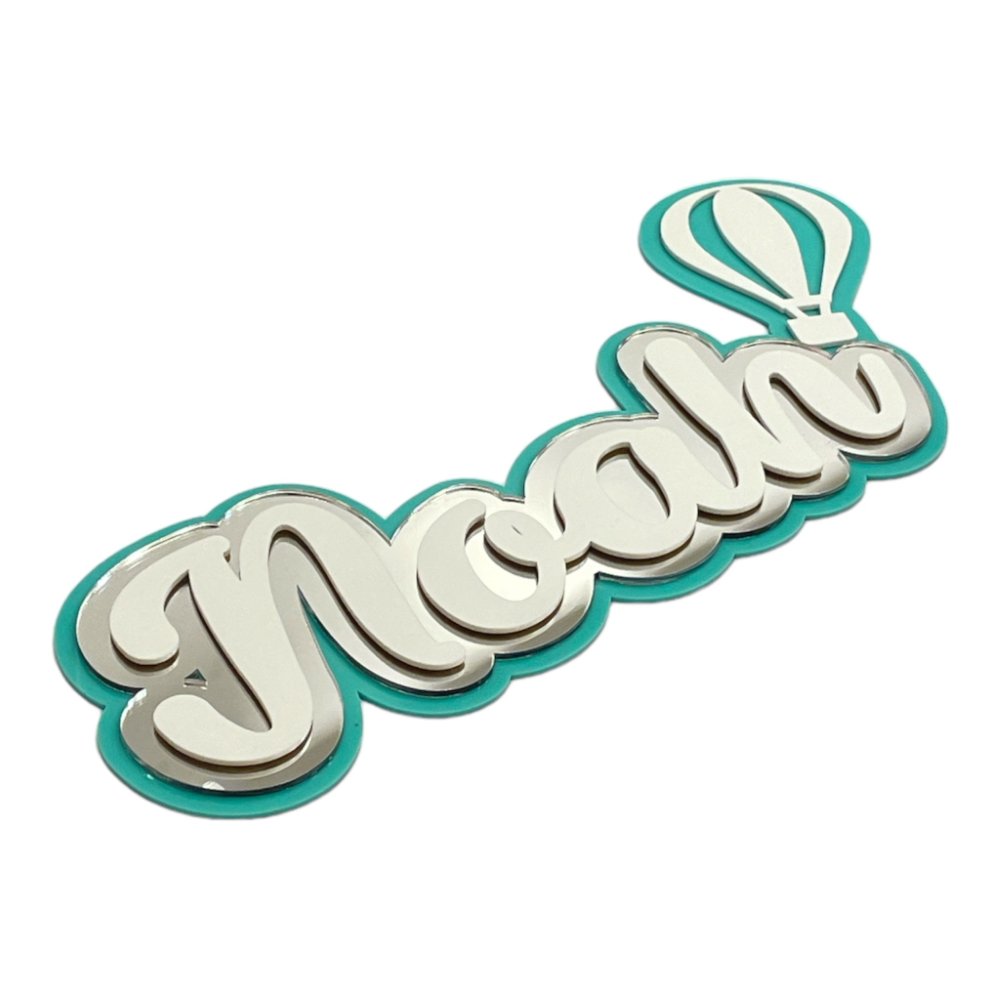 3 Layer Acrylic Name Plaque- Silver White with Multiple Motif