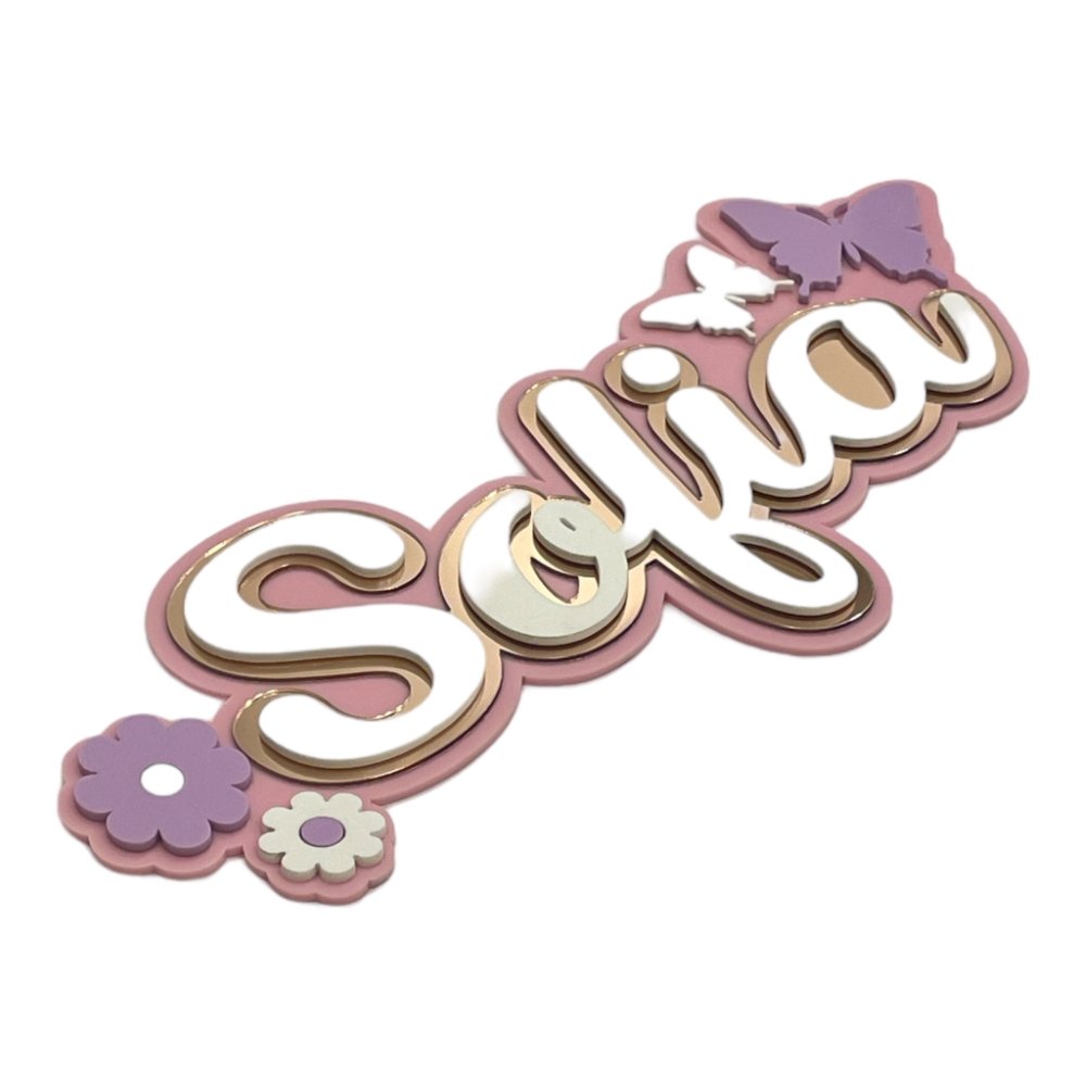 3 Layer Acrylic Name Plaque- Winged Petals