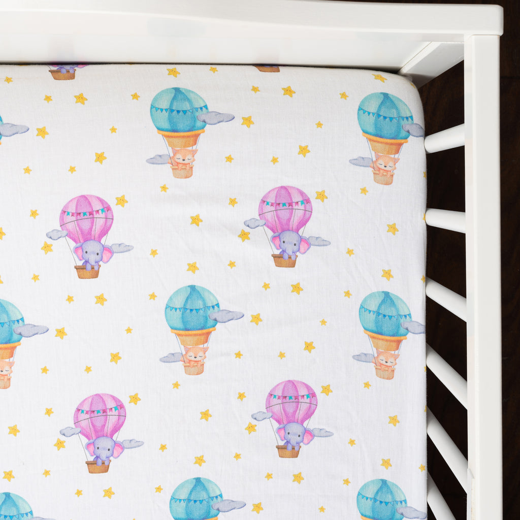 Tiny Snooze Organic Fitted Cot Sheet- Hot Air Balloon