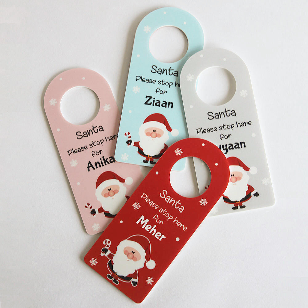 Personalised Door Hanger - Santa Stop Here, Blue