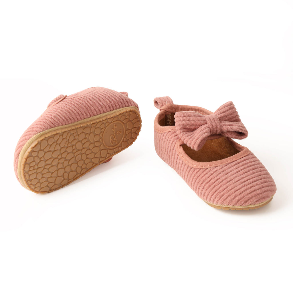 Kicks & Crawl- Ribbed Bow Pink Baby Shoes